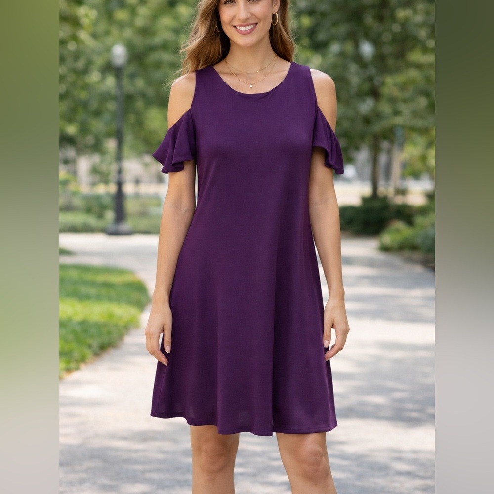 Premise Purple Shift Dress Cold Shoulder Back Cutout Size Medium